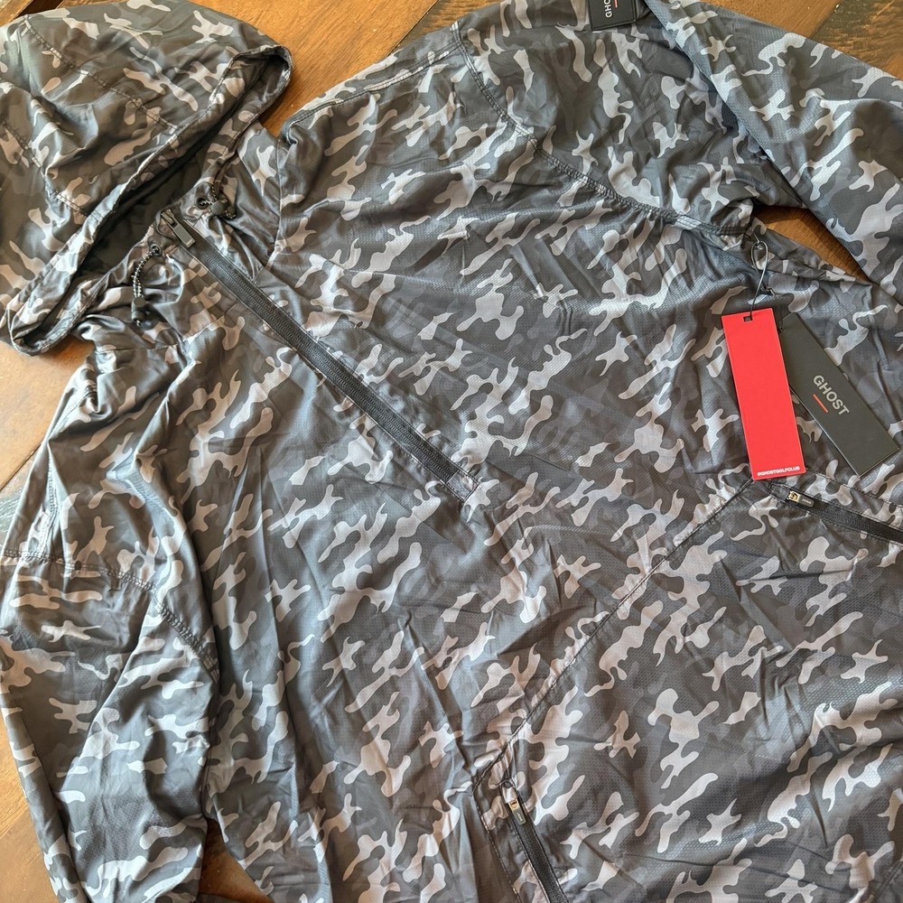 Ghost Golf Wind Zone Hybrid Jacket Mens XL Gray Camo Hooded Windbreaker Pullover